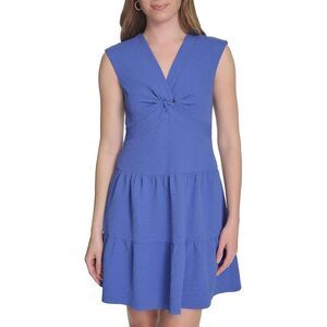 Tommy Hilfiger Womens Jacquard Twist-Front Tiered Dress 16 Amparo Blue NWT $129